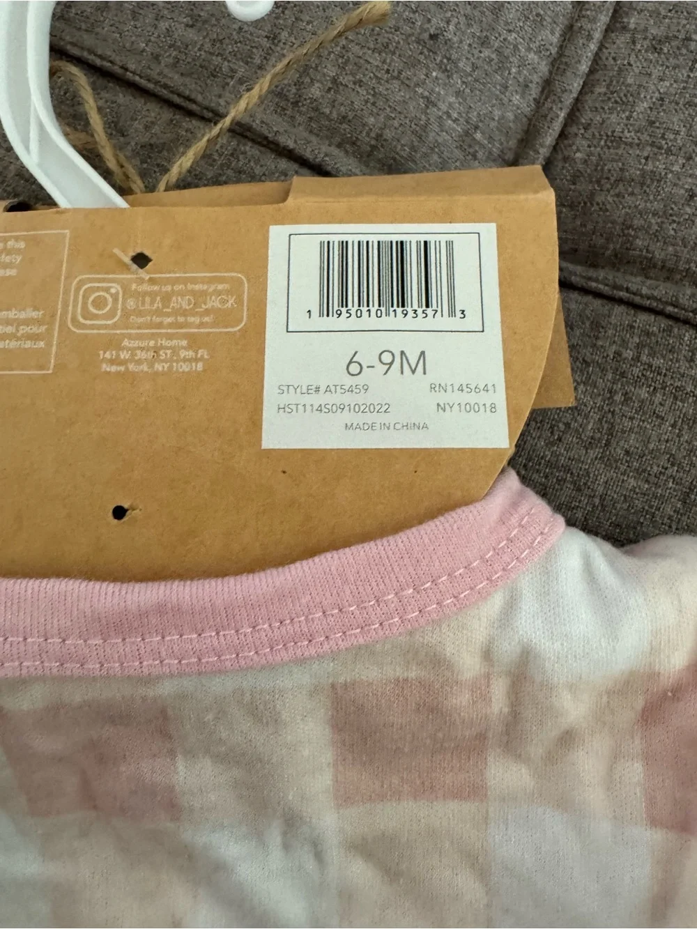 NWT Lila & Jack pink Gingham Baby One-Piece Footed Sleeper with bow Easter bunny